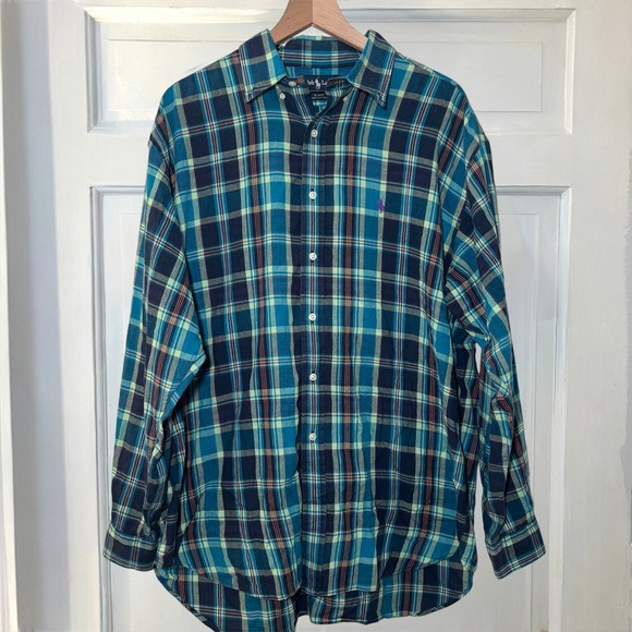 Ralph Lauren Blake Blue Plaid Mens XL Long Sleeve Button Down‎ Shirt Casual - Picture 4 of 7